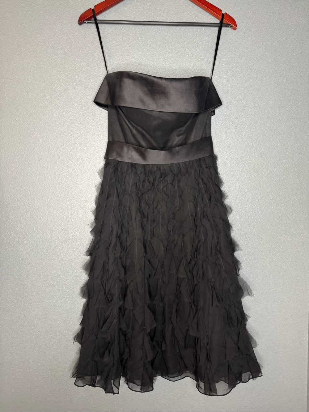 WHBM Black Silk Strapless Cocktail Wedding Guest Dress Size 4